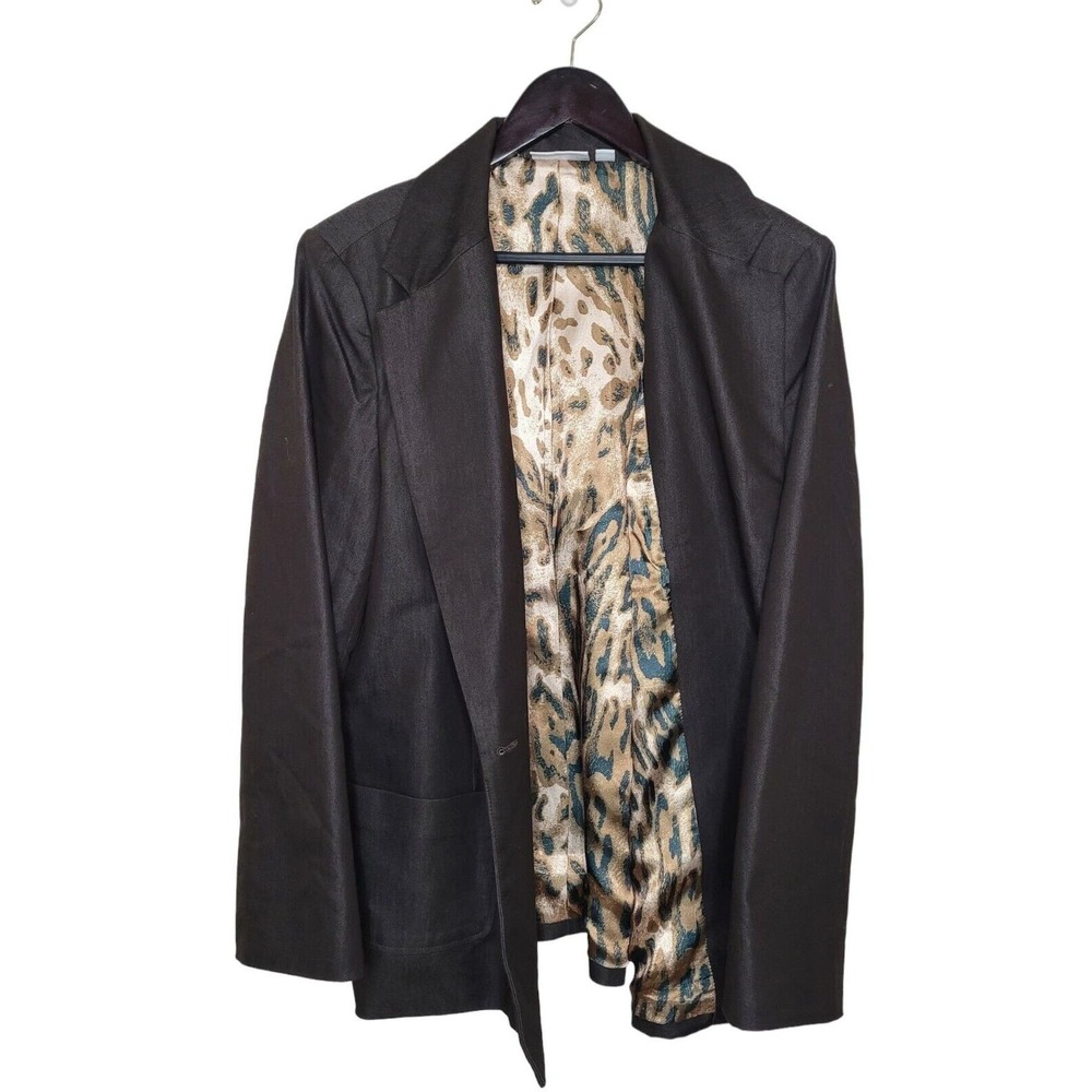 Susan Graver Size XL City Denim Brown Boyfriend Jacket w/Animal Print Lining